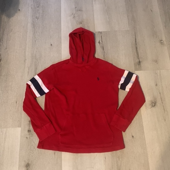 Polo‎ Ralph Lauren Kids Red Waffle Knit Long Sleeve Hoodie Sweatshirt - Picture 1 of 5
